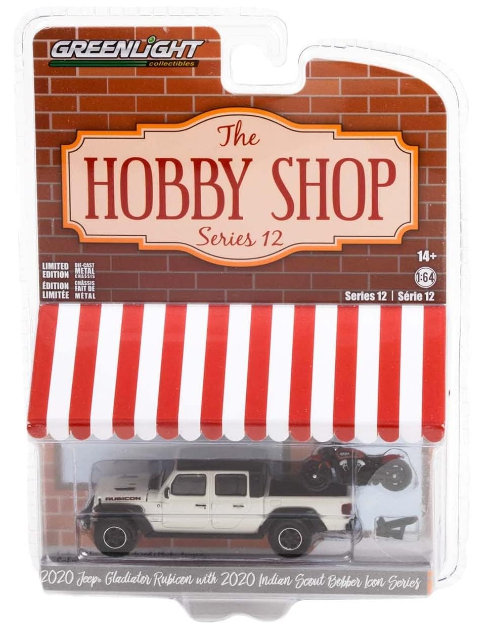 Collectibles Greenlight 97120-F The Hobby Shop Series 12 - 2020 Gladiator Rubicon with 2020 Icon Scout Motorcycle 1:64 Scale Diecast