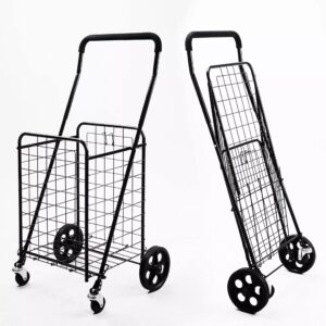 mount plus sf-118 grocery utility shopping cart with dual swivel wheels | easily collapsible and portable to save space and heavy duty | rolls smoothly on streets, store, sidewalks and indoors