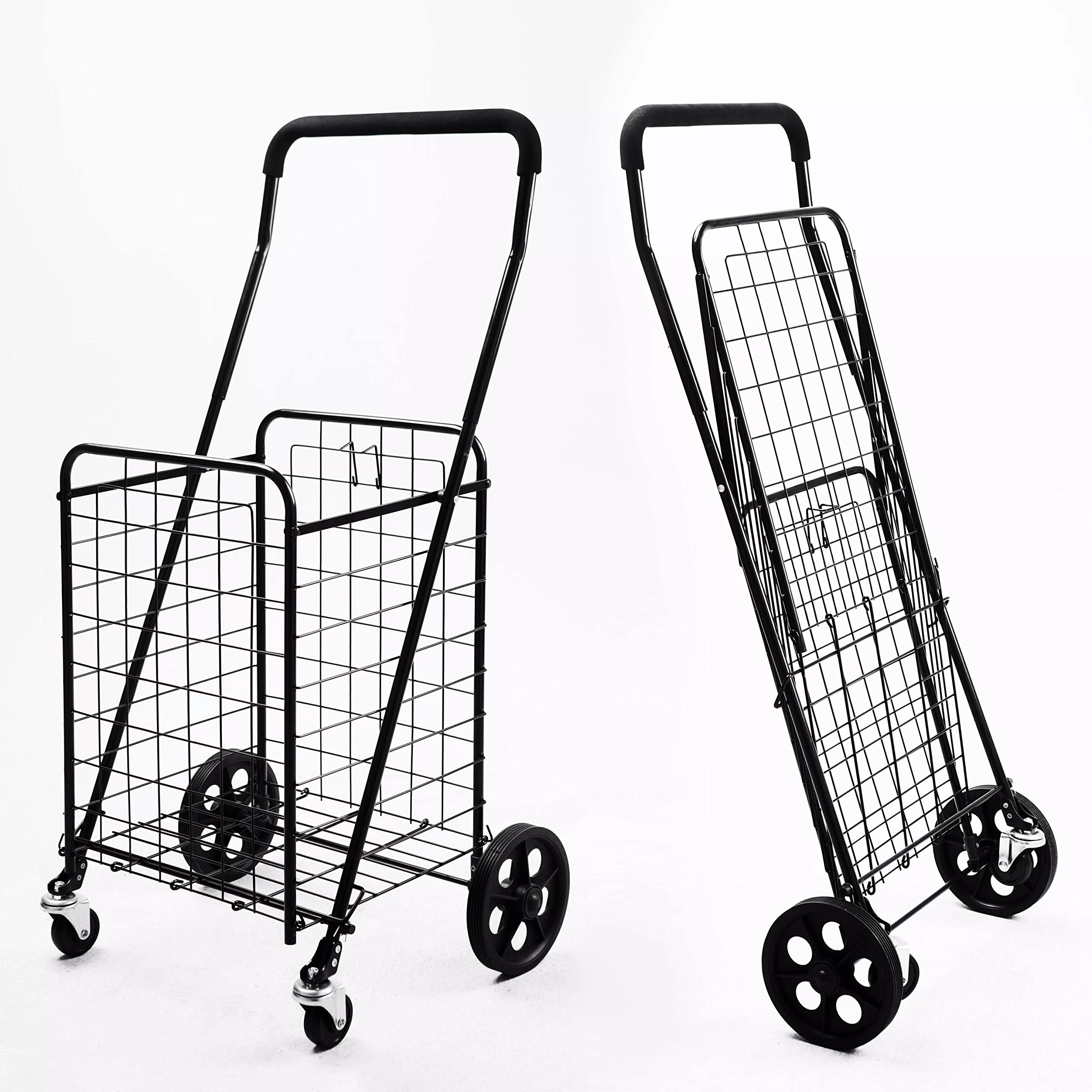 Mount Plus SF-118 Grocery Utility Shopping Cart with Dual Swivel Wheels | Easily Collapsible and Portable to Save Space and Heavy Duty | Rolls Smoothly on Streets, Store, Sidewalks and Indoors