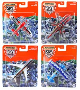 toptoys2u bargain bundles matchbox sky busters diecast models 4 pack bundle city skyline theme - crop duster, blade force helicopter, boeing 747-8 intercontinental & biplabe-a