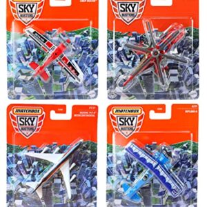 Toptoys2u Bargain Bundles Matchbox Sky Busters Diecast Models 4 Pack Bundle City Skyline Theme - Crop Duster, Blade Force Helicopter, Boeing 747-8 Intercontinental & Biplabe-A