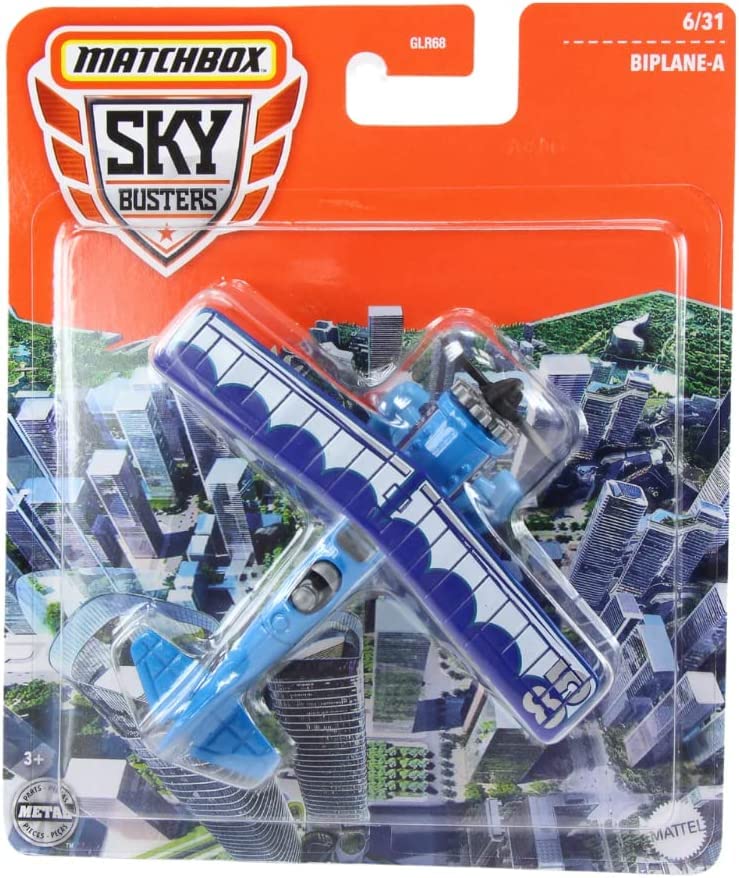 Toptoys2u Bargain Bundles Matchbox Sky Busters Diecast Models 4 Pack Bundle City Skyline Theme - Crop Duster, Blade Force Helicopter, Boeing 747-8 Intercontinental & Biplabe-A