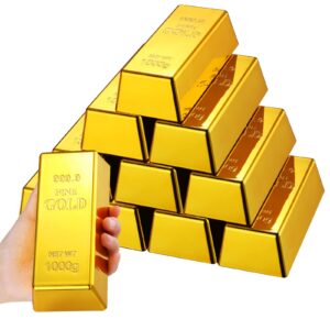 12 pieces fake gold bar replica golden bullion glittering brick decorative movie prop for stage decoration halloween pirate party supplies funny gifts (6.5 x 2.9 x 2 inch)