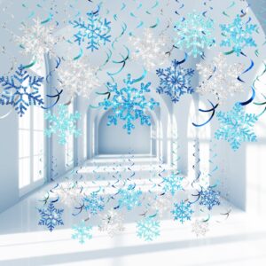 30 pcs winter snowflake birthday baby shower decor christmas swirls snowflake foil hanging ceiling decor for frozen winter xmas new year holiday wedding party supplies (assorted colors)