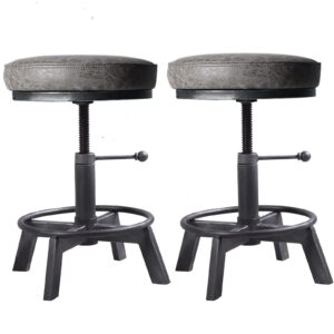 bokkolik rusitc swivel pu seat bar stools industrial 24-28inch height adjustable counter island stool office guest chair