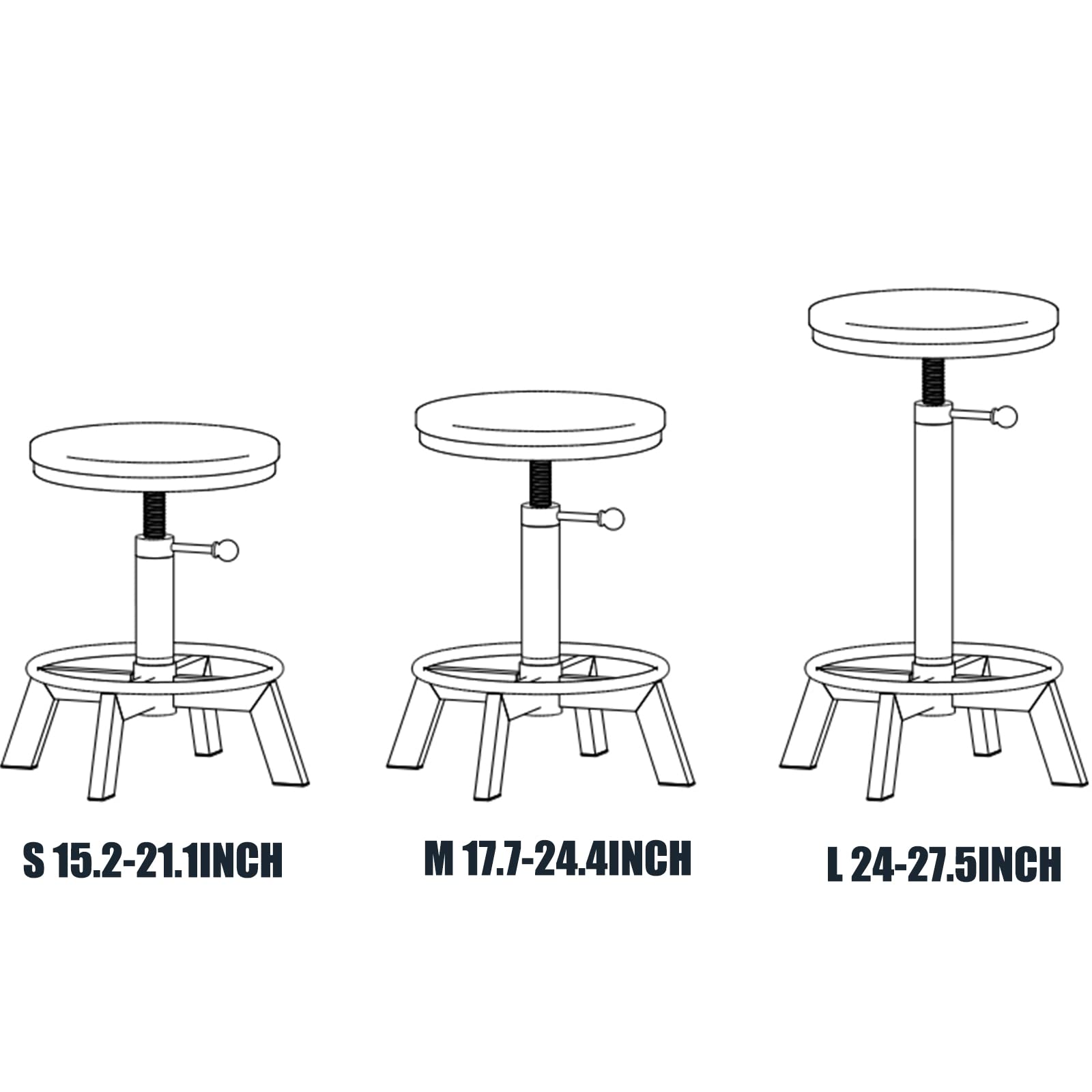 BOKKOLIK Rusitc Swivel PU Seat Bar Stools Industrial 24-28inch Height Adjustable Counter Island Stool Office Guest Chair