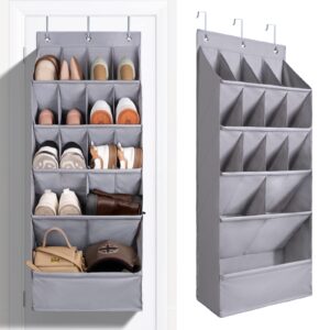 fentec 1 pack over-the-door-shoe-organizers, hanging shoe organizers with large pocket shoe holder hanging shoe rack for closet shoe organizer for wall, over door organizer with 15 pockets grey
