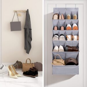 FENTEC 1 Pack Over-the-Door-Shoe-Organizers, Hanging Shoe Organizers with Large Pocket Shoe Holder Hanging Shoe Rack for Closet Shoe Organizer for Wall, Over Door Organizer with 15 Pockets Grey