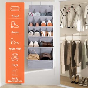 FENTEC 1 Pack Over-the-Door-Shoe-Organizers, Hanging Shoe Organizers with Large Pocket Shoe Holder Hanging Shoe Rack for Closet Shoe Organizer for Wall, Over Door Organizer with 15 Pockets Grey