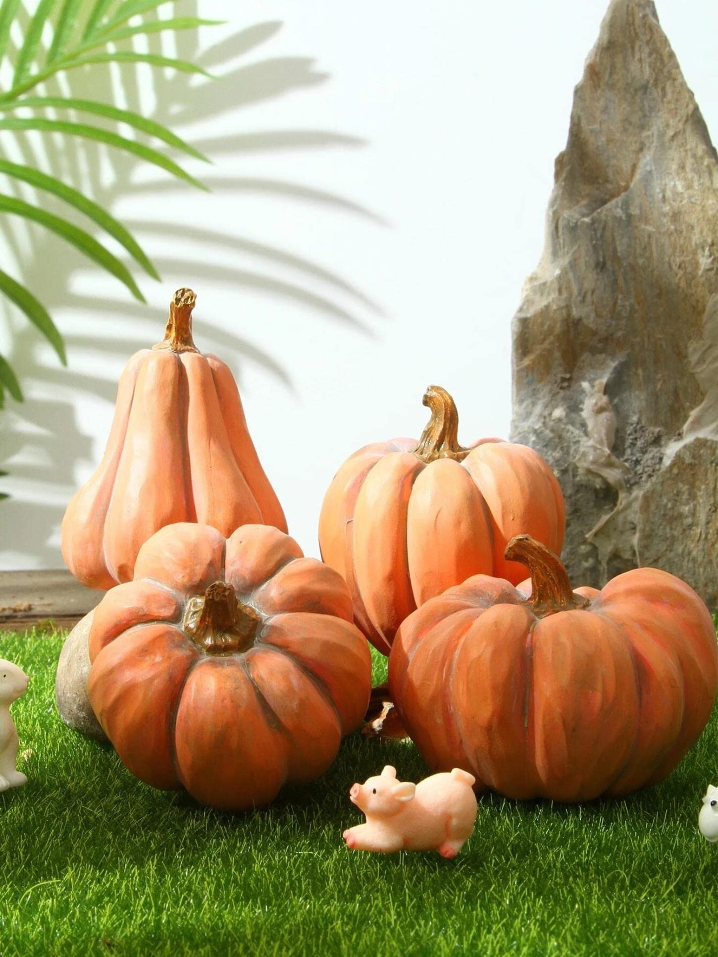 Fake Pumpkins, 4 Pcs Pumpkin Design Decorative Statue, Foam Plastic Fake Faux Artificial Pumpkins for Halloween Fall Harvest Festival Home Table Decor, Halloween Indoor Decoration