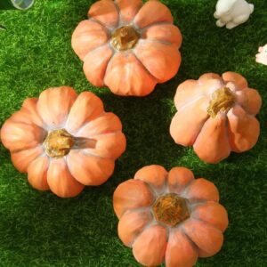 Fake Pumpkins, 4 Pcs Pumpkin Design Decorative Statue, Foam Plastic Fake Faux Artificial Pumpkins for Halloween Fall Harvest Festival Home Table Decor, Halloween Indoor Decoration