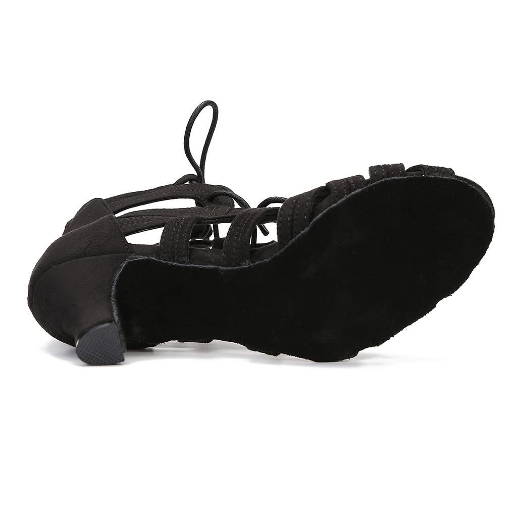 Indoor Womens Ballroom Dance Boots for Salsa Latin Social Beginner Dancing Shoes 2 1/2 inches Heels S22(Black,7.5)