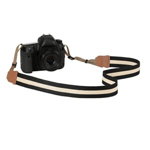 moko camera strap, cotton woven camera strap, adjustable universal neck & shoulder strap for video camcorder, binoculars, and nikon/canon/sony/minolta/panasonic/slr/dslr digital cameras, black & beige