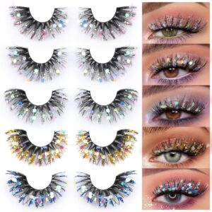 glitter lashes colored false eyelashes wispy lashes 5 pairs dramatic lashes cat eye festival lashes pack 5 style by zegaine