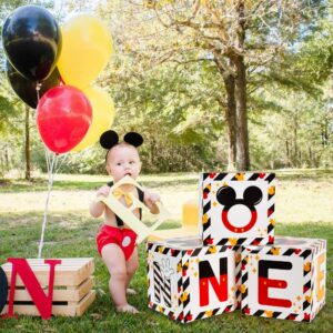 TONIFUL Mouse 1st Birthday Party Supplies Red Yellow Black Balloon Box with Letters，Red Mouse Theme One Years Old Birthday Party Favors for Kids Baby Shower First Birthday Decoration