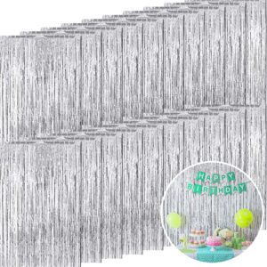 20 pcs foil curtains fringe curtains 3.28 x 8.2 ft metallic tinsel backdrop curtains for party photo backdrop wedding birthday party baby shower bridal shower photo booth decor (silver)