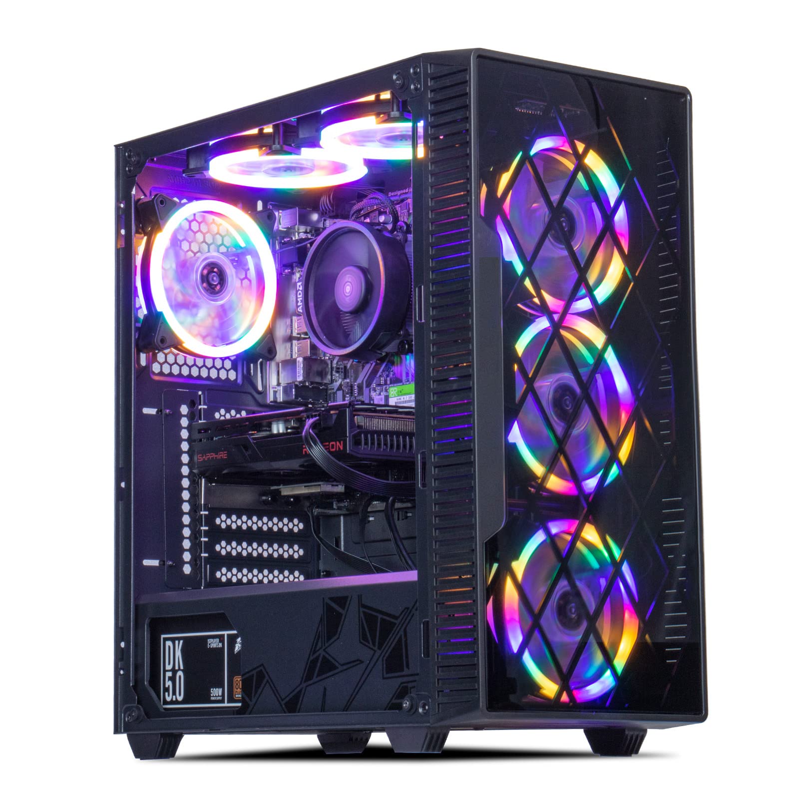 MXZ Gaming PC Desktop Computer, AMD Ryzen 5 4500, RX 6600 8GB, 16GB DDR4, NVME 500GB SSD, 6RGB Fans, Win 11 Pro Ready, Gamer Desktop Computer(R5 4500| RX 6600)