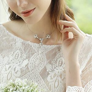 JWICOS Dainty Back Necklace Sexy Crystal Pearl Backdrop Y Necklace Back Necklace Wedding Jewelry for Women and Bride (Silver)