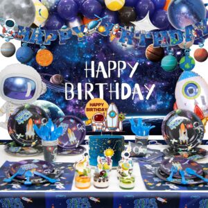 outer space birthday party decorations, outer space birthday party supplies, space themed decoration include space (foil) balloon/happy birthday banner/cake topper/plate/napkin/cup/tablecloth/backdrop