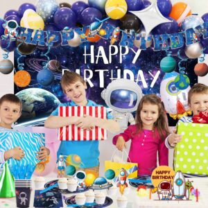 Outer Space Birthday Party Decorations, Outer Space Birthday Party Supplies, Space Themed Decoration Include Space (Foil) Balloon/Happy Birthday Banner/Cake Topper/Plate/Napkin/Cup/Tablecloth/Backdrop