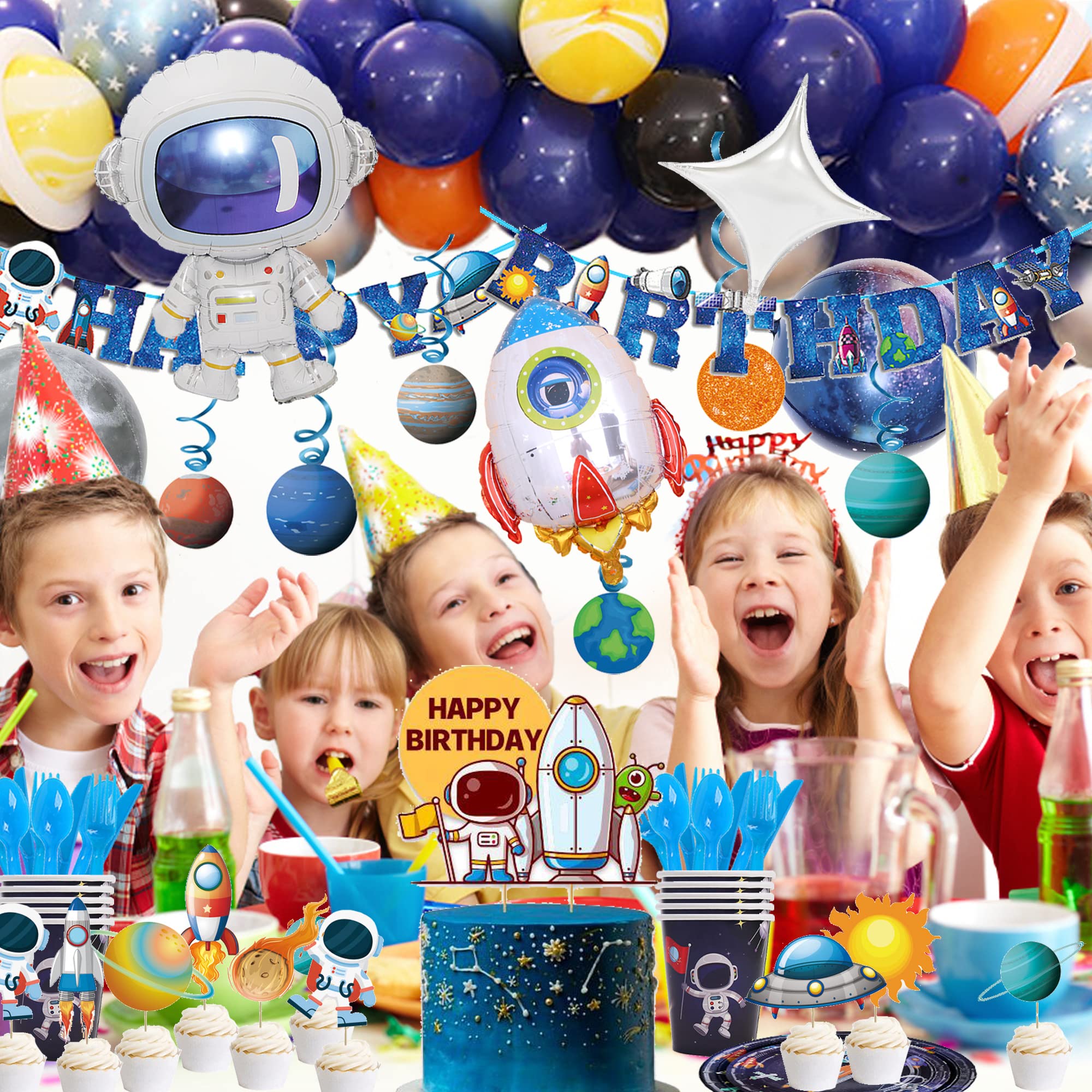 Outer Space Birthday Party Decorations, Outer Space Birthday Party Supplies, Space Themed Decoration Include Space (Foil) Balloon/Happy Birthday Banner/Cake Topper/Plate/Napkin/Cup/Tablecloth/Backdrop