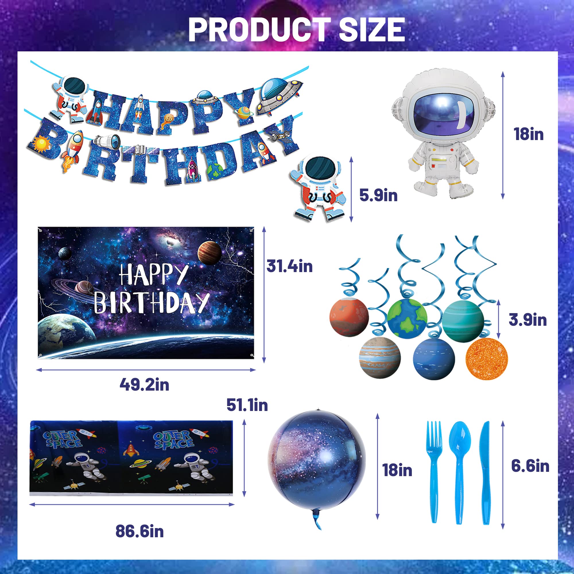 Outer Space Birthday Party Decorations, Outer Space Birthday Party Supplies, Space Themed Decoration Include Space (Foil) Balloon/Happy Birthday Banner/Cake Topper/Plate/Napkin/Cup/Tablecloth/Backdrop