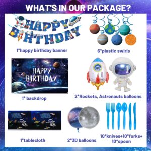 Outer Space Birthday Party Decorations, Outer Space Birthday Party Supplies, Space Themed Decoration Include Space (Foil) Balloon/Happy Birthday Banner/Cake Topper/Plate/Napkin/Cup/Tablecloth/Backdrop