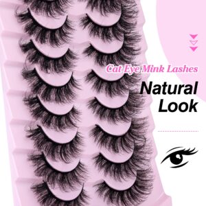 False Eyelashes Fluffy Wispy Mink Lashes 16mm Natural Full Volume Pestañas Cat Eye Lashes 9 Pairs by Yawamica Black