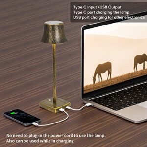 YHT LED Cordless Table Light, USB C Rechargeable Battery Powered Desk lamp Portable 3 Brightness Dimmable Lights for Outdoor Coffee Dining Restaurant Living Room Vintage