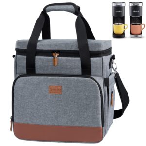 bagsprite coffee maker travel bag compatible with keurig k-mini or k-mini plus, single serve coffee brewer carrying case with multiple pockets for k-cup pods, storage bag with shoulder strap grey