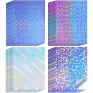 60 sheets printable holographic laminate sheets vinyl sticker paper printable holographic sticker paper for inkjet/laser printer waterproof sticker paper with gem rainbow spot star patterns 8.5 x 11"