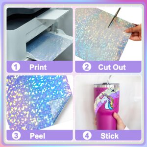 60 Sheets Printable Holographic Laminate Sheets Vinyl Sticker Paper Printable Holographic Sticker Paper for Inkjet/Laser Printer Waterproof Sticker Paper with Gem Rainbow Spot Star Patterns 8.5 x 11"