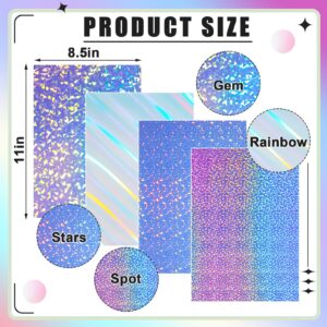 60 Sheets Printable Holographic Laminate Sheets Vinyl Sticker Paper Printable Holographic Sticker Paper for Inkjet/Laser Printer Waterproof Sticker Paper with Gem Rainbow Spot Star Patterns 8.5 x 11"