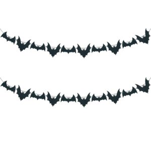 saktopdeco 2 pack felt black bat garland banner flying bats for fireplace haunted house halloween themed party decorations