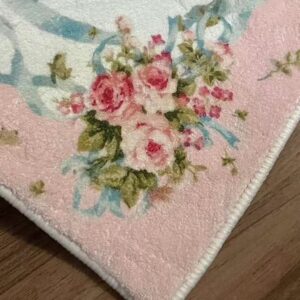 BOOMLATU Roses Flowers and Bow-Knot Door Mats Entrance Front Door Rug,Machine Washable Non Slip Romantic Powder Fluffy Fuzzy Soft Area Rug Kitchen Rug 19.6x31.4in