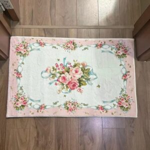 BOOMLATU Roses Flowers and Bow-Knot Door Mats Entrance Front Door Rug,Machine Washable Non Slip Romantic Powder Fluffy Fuzzy Soft Area Rug Kitchen Rug 19.6x31.4in