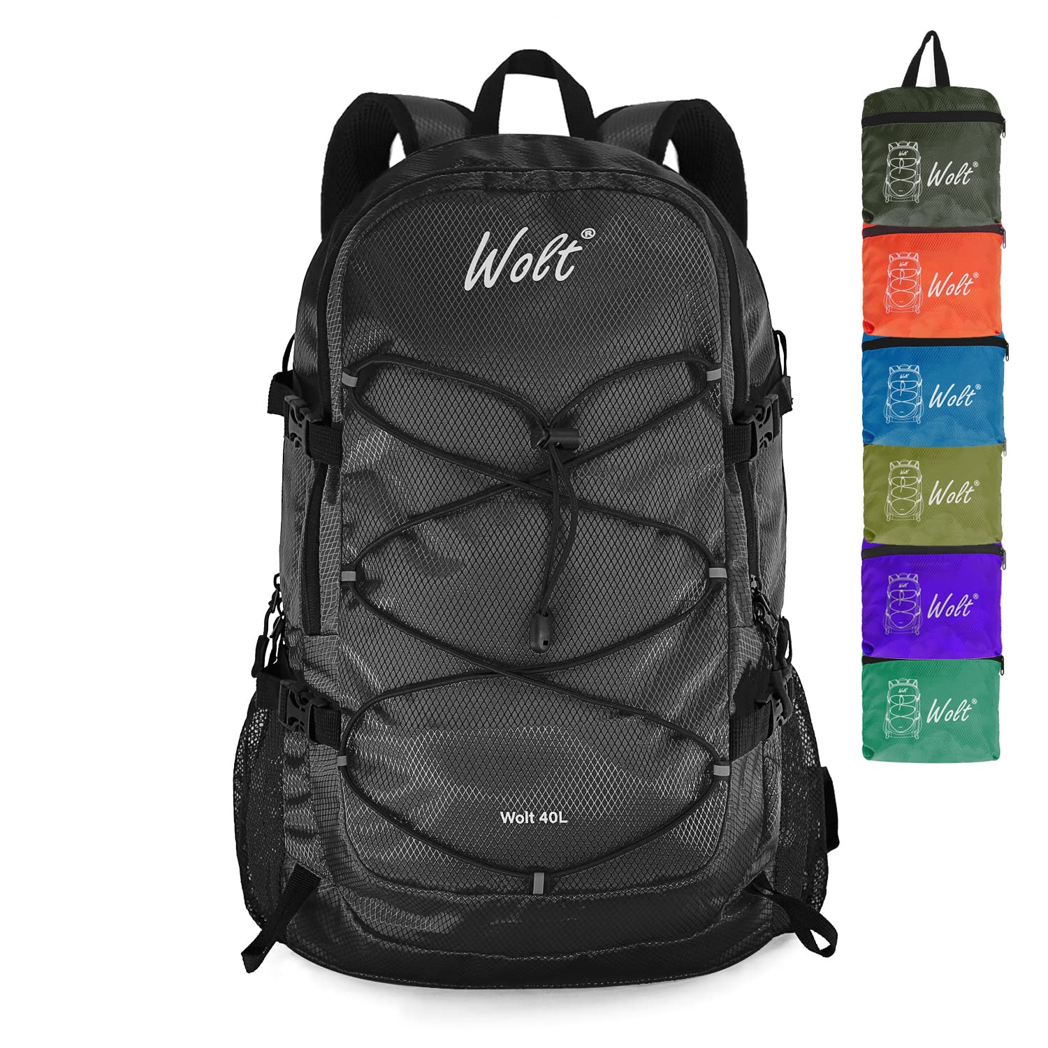 WOLT | Packable Hiking Backpack 40L Waterproof Camping Backpack Men Women Foldable Lightweight Hiking Daypack, Outdoor Travel Daypack (Dark Grey)