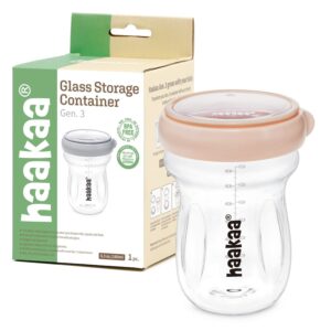 haakaa glass baby food storage jar- food storage container airtight lid-wide neck gen.3 baby bottle -leakproof bpa-free 0m+ newborn babies(peach, 6.3oz/180ml)