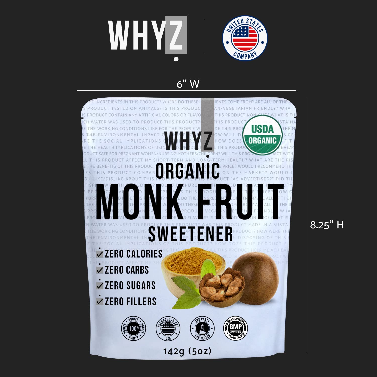 Organic Monk Fruit Extract, 5 oz, Pure Monk Fruit Sweetener Organic No Erythrytol and Zero Calorie, Sugar Substitute, Powdered Monkfruit Sweetener Keto and Paleo Diet Friendly, 454 Servings