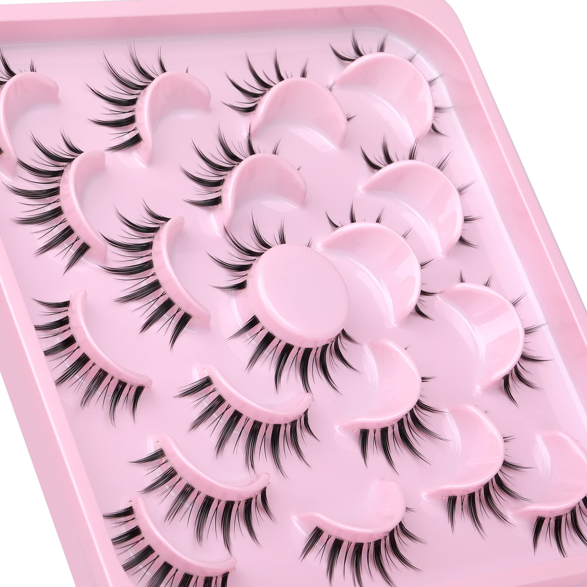 ALICE Manga Lashes Natural Wispy Clear Band Lashes Fluffy Japanese Style Anime Lashes look like Eyelash Extension Asian Lashes Spiky Faux Mink Lashes Pack 10 Pairs