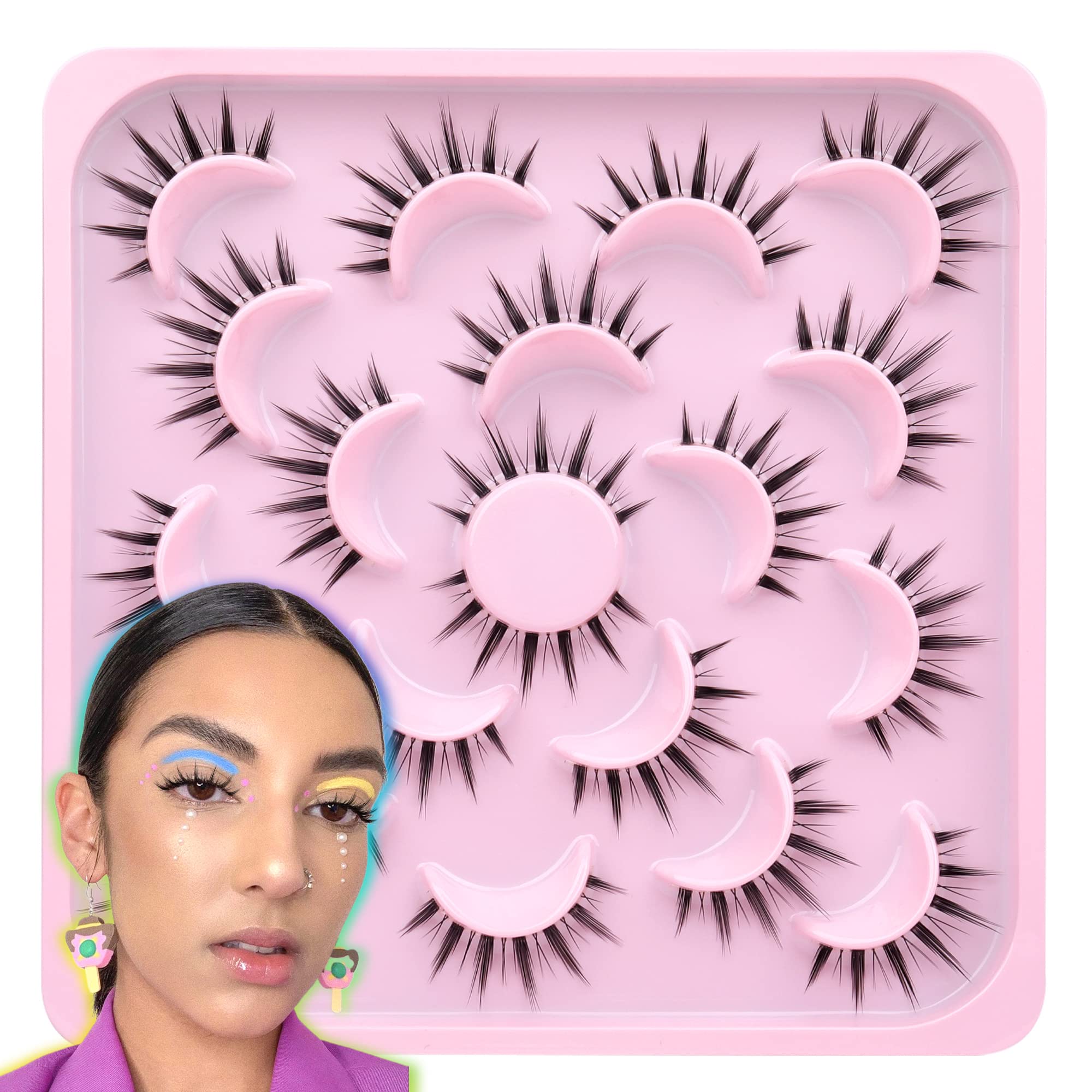 ALICE Manga Lashes Natural Wispy Clear Band Lashes Fluffy Japanese Style Anime Lashes look like Eyelash Extension Asian Lashes Spiky Faux Mink Lashes Pack 10 Pairs