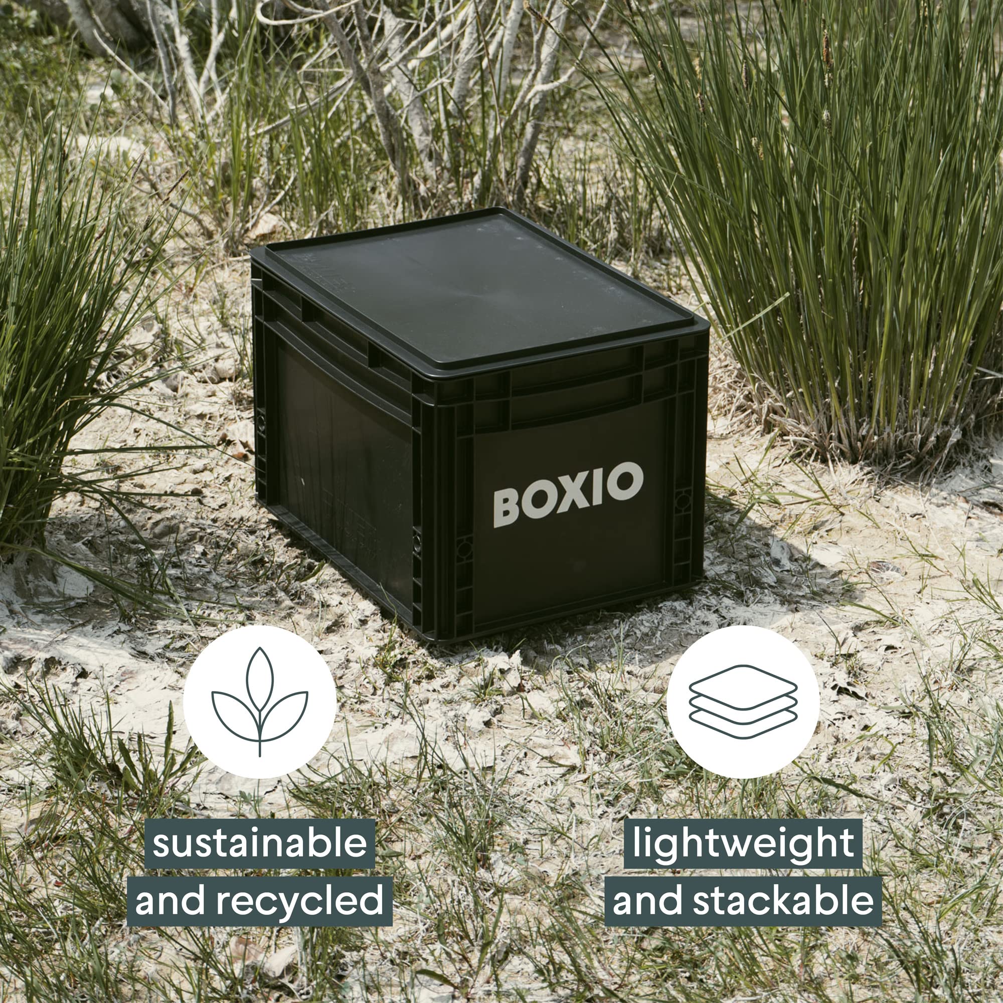 BOXIO – Solo Up: Storage Box – Euro Box 15.7" x 11.8" x 4.7" – Perfect Plastic Transport Box for Camping, Boat or Garden – Stackable with Other Euro Containers and Stacking Boxes