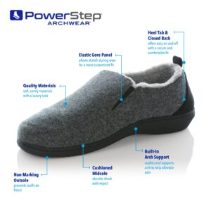 Powerstep mens Archwear Slippers, House Shoes, Orthotic With Arch Support, Plantar Fasciitis Pain Relief Slipper, Dark Gray, 10 US