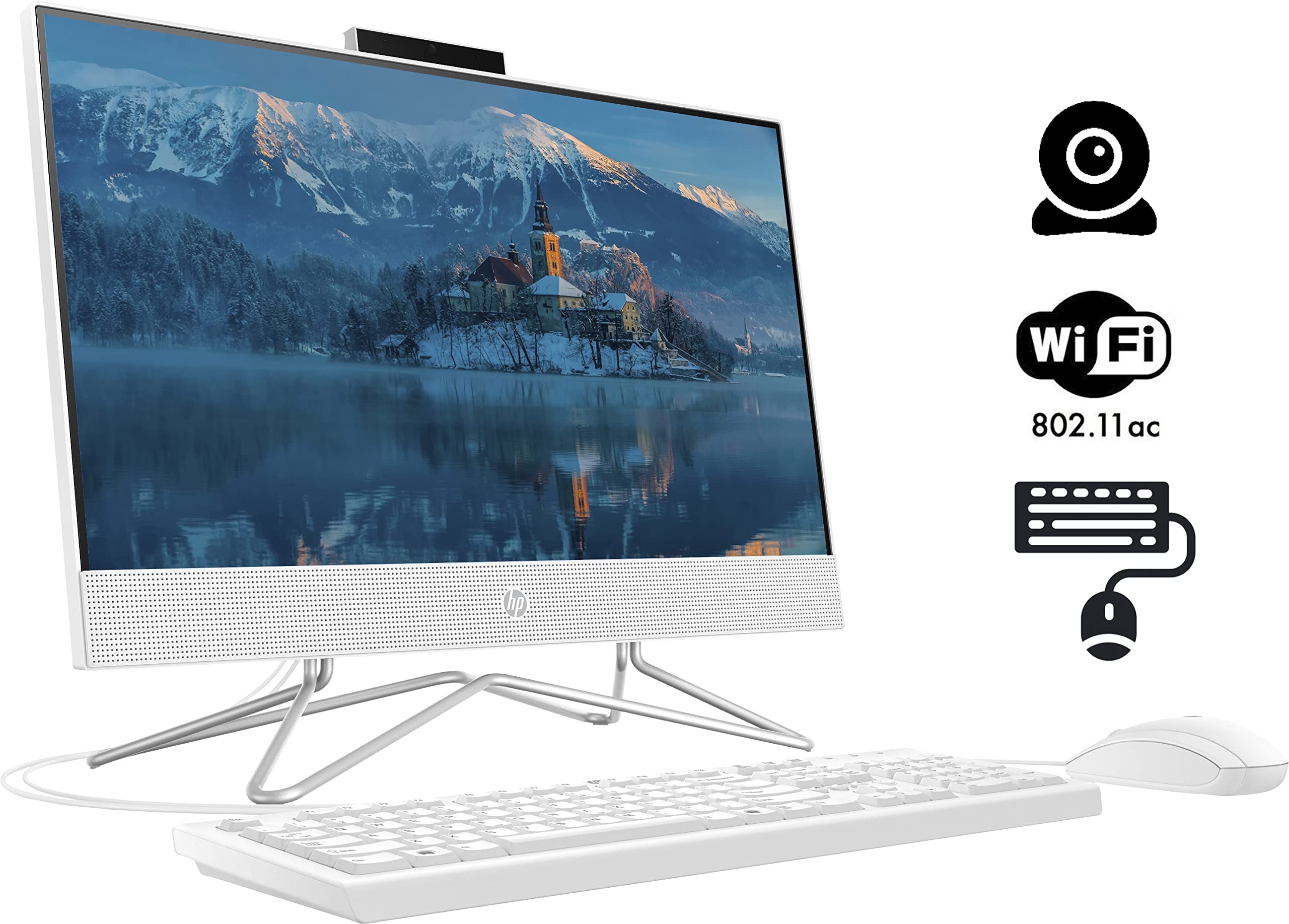 HP All-in-One Desktop, 21.5" FHD Display, Intel Celeron J4025 Processor, 32GB DDR4 RAM, 1TB PCIe SSD, Webcam, Wi-Fi, HDMI, RJ-45, Wired Keyboard&Mouse, Windows 11 Home, White