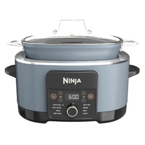 ninja mc1001 foodi possiblecooker pro 8.5 quart multi-cooker, with 8-in-1 slow cooker, pressure cooker, dutch oven & more, glass lid & integrated spoon, nonstick, oven safe pot to 500°f, sea salt grey (renewed)