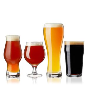 true craft beer tasting kit glasses, dishwasher safe for drinking ipas, tulips, hefeweizen, and imperial pint glassware, set of 4