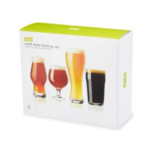 True Craft Beer Tasting Kit Glasses, Dishwasher Safe for Drinking IPAs, Tulips, Hefeweizen, and Imperial Pint Glassware, Set of 4