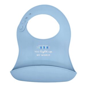 the dreidel company hanukkah baby bib silicone, cute baby bibs for babies & toddlers, unisex, non messy (you light up my world)