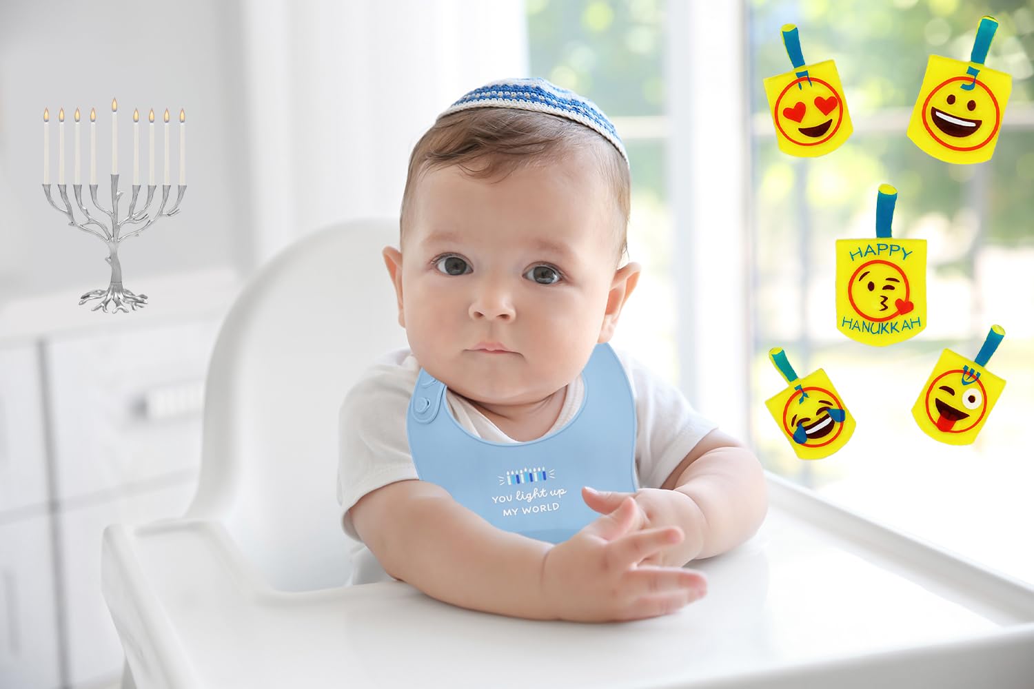 The Dreidel Company Hanukkah Baby Bib Silicone, Cute Baby Bibs for Babies & Toddlers, Unisex, Non Messy (You Light Up My World)