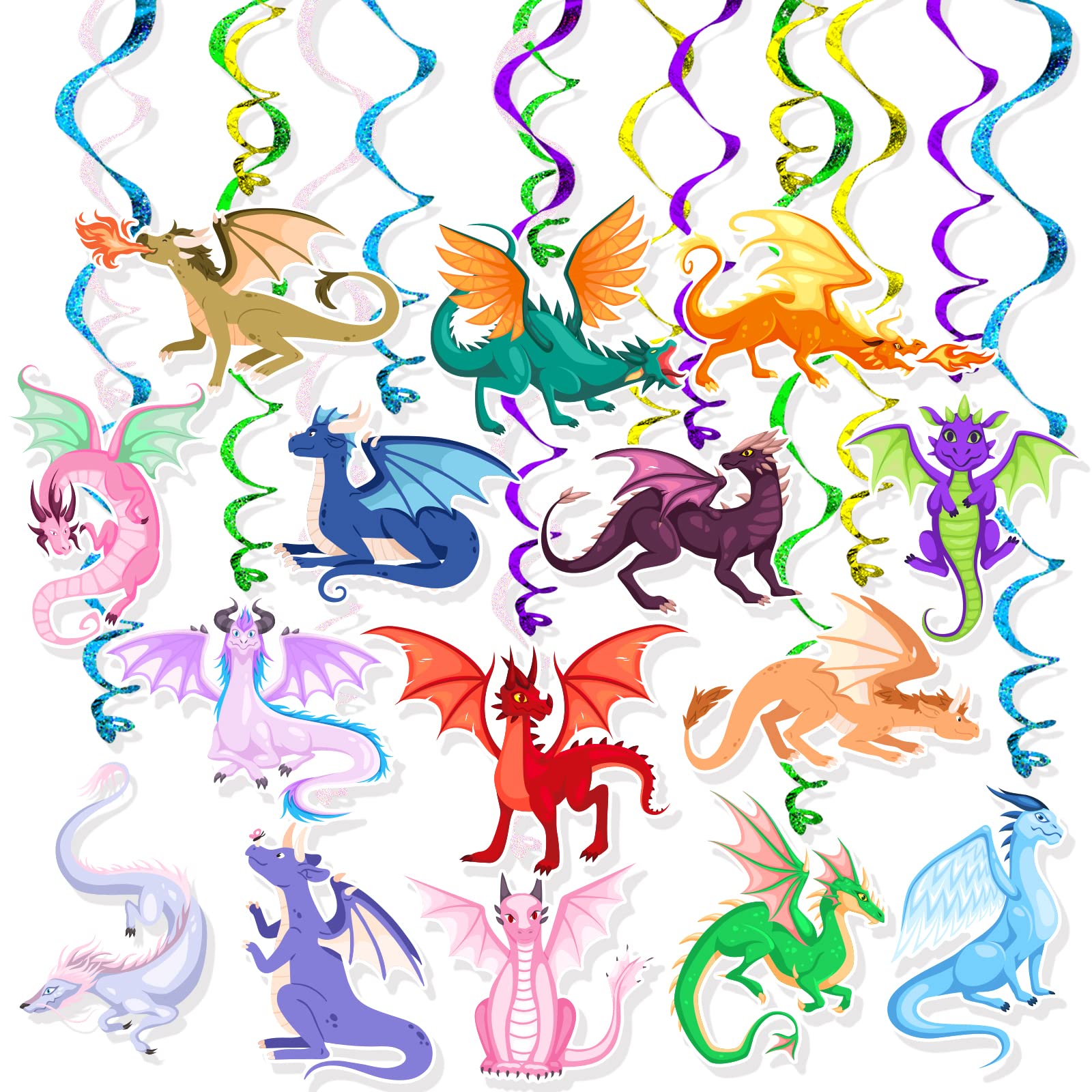 Dragon Hanging Swirls Decorations 30Pack Magical Party Supplies Decorations Ceiling Decorations for kids Boys Children’s Party Decor